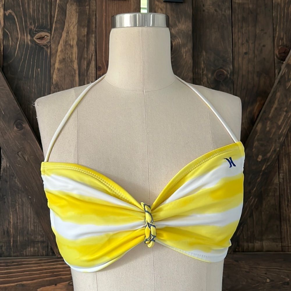 Hurley Yellow Stripped lightly padded halter bikini Large